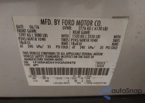 2017 Ford Explorer Xlt z USA, uszkodzony, nr VIN 1FM5K8DH1HGA09478